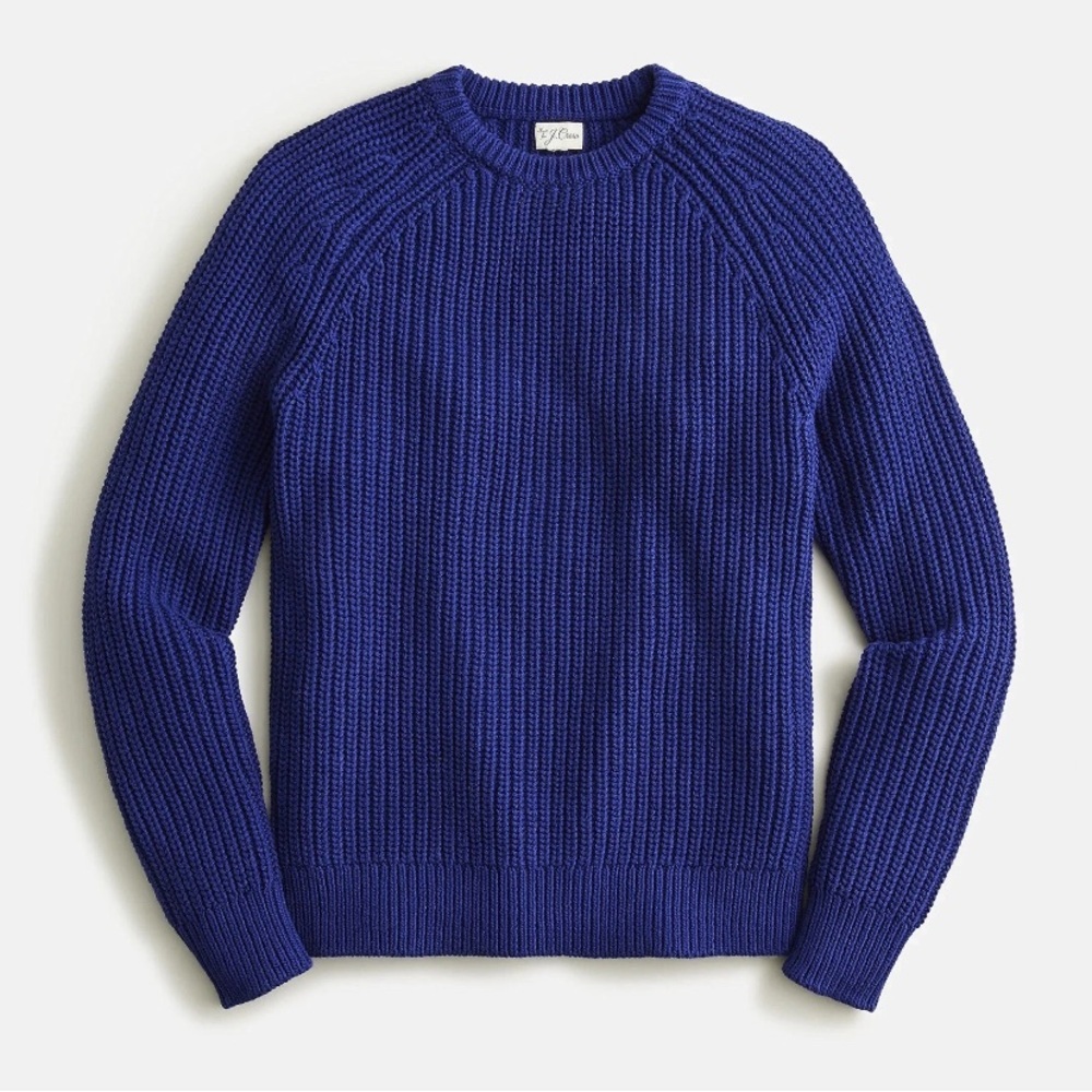 J. Crew Shaker Stitch Knit Chunky Heavy Fisherman Sweater In Vivid Blue Large